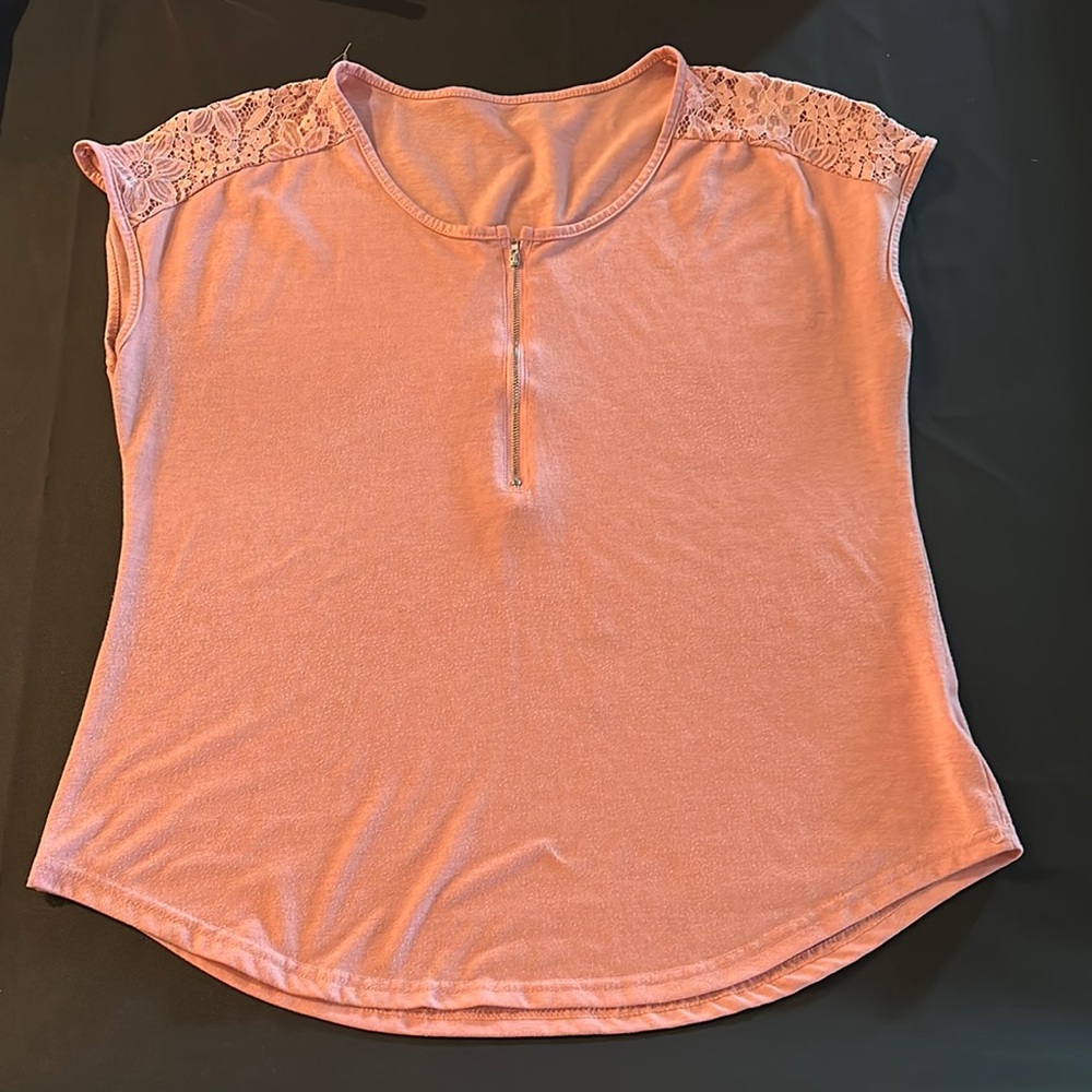 Pink Lace Accent Women's Top